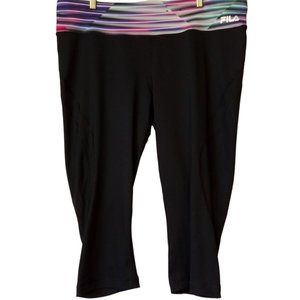 FILA Sport Cropped Leggings  Black/Rainbow Waistband  1X  Inside pocket Athletic